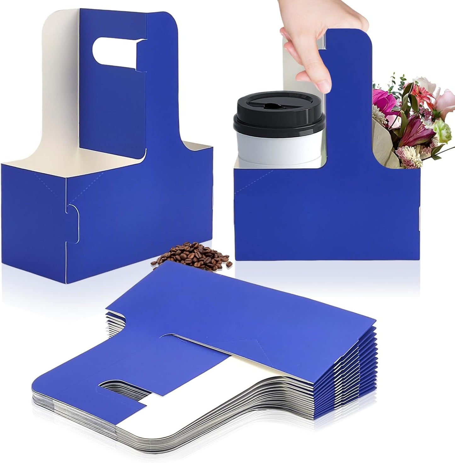 2 Cup Disposable Drink Carrier for Delivery with Handle,15 Count Blue Paperboard Cup Holder,Cup Carriers for Hot or Cold Drinks,Coffee Carrier, Food Delivery,Take Out Cup Carriers (Blue, 15 PCs)