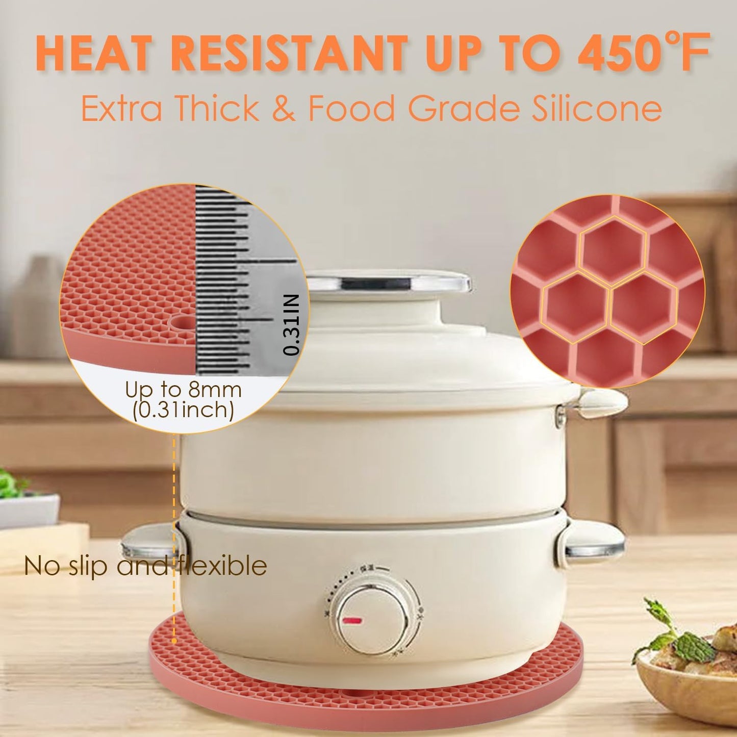 4 Pack Trivets for Hot Dishes, Silicone Pot Holders Hot Pads for Kitchen, Silicone Trivets for Hot Pots and Pans, Hot Plates to Protect Table Quartz Countertops Heat Resistance to 450°F, Nordic Orange