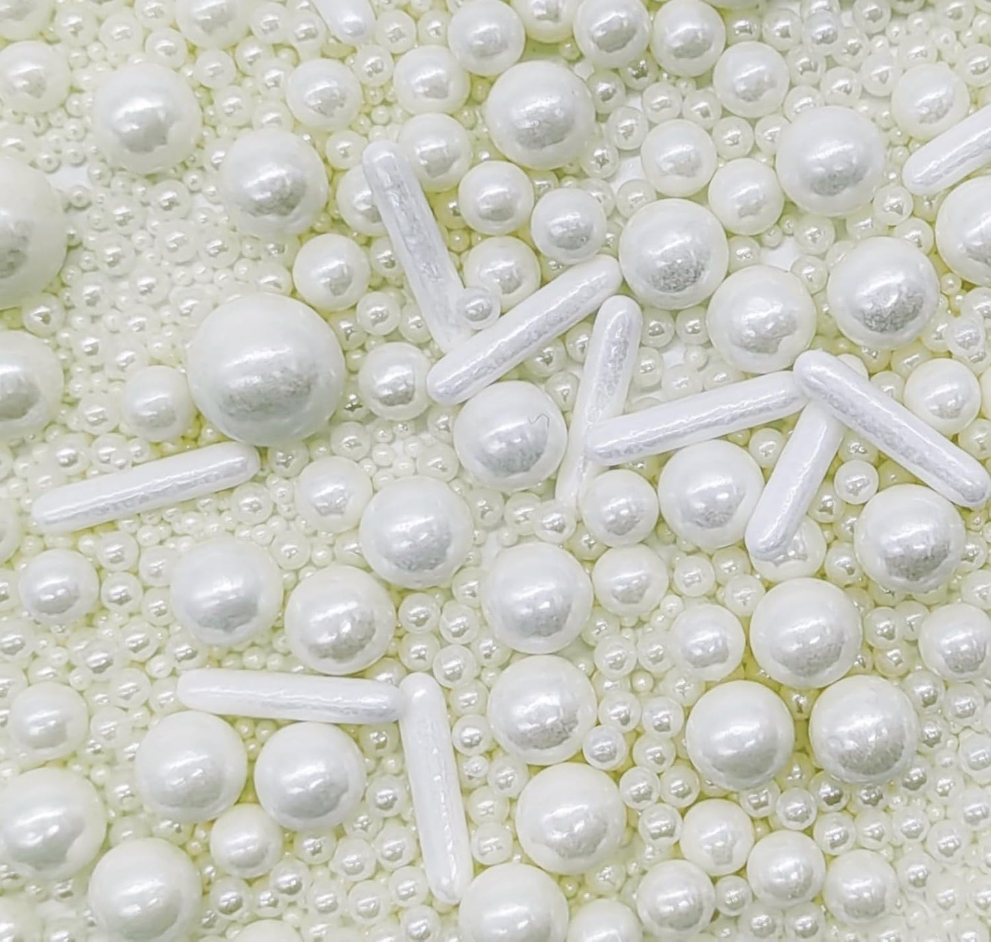 White Sprinkles Candy Mix Size Edible Pearls Cake Decorations Cupcake Toppers Cookie Decorating Perfect for Wedding Party Valentine Halloween Christmas Supplies 4.58OZ