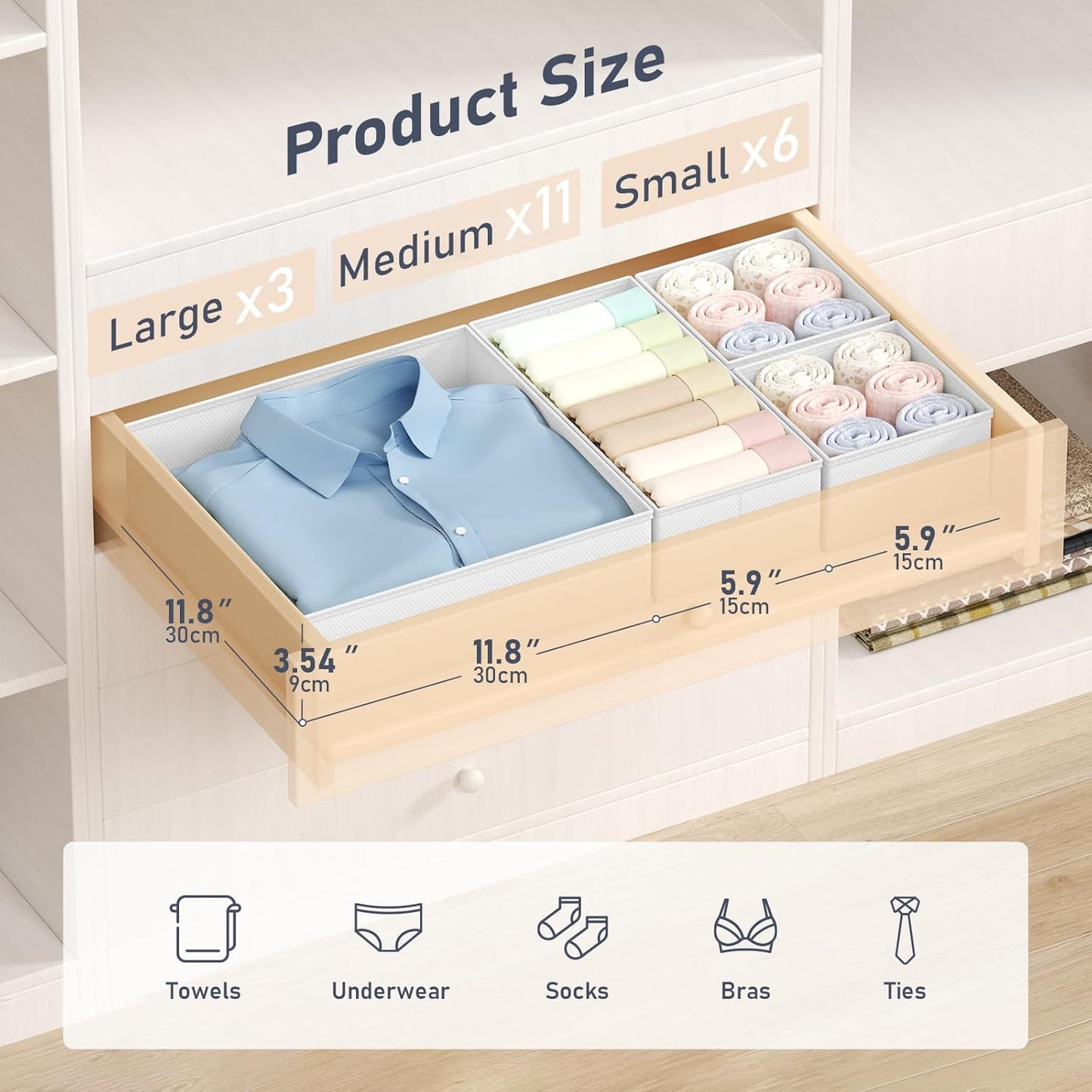 DIMJ Drawer Organizer Clothes - 20 Pack Closet Drawer Organizer Bins for Baby Clothes Storage, Fabric Dresser Organizer for Nursery Bedroom, Foldable Small Drawer Dividers for Underwear Socks