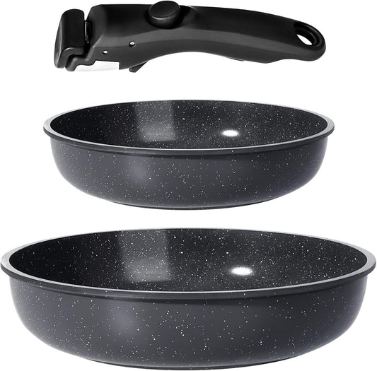 GiPP Ceramic Non Stick Frying Pans Set Removable Handle, Dishwasher & Oven Safe Nonstick Skillets with Detachable Handle, Healthy Cooking Compatible with All Stovetops, PFOA Free, RV Cookware set
