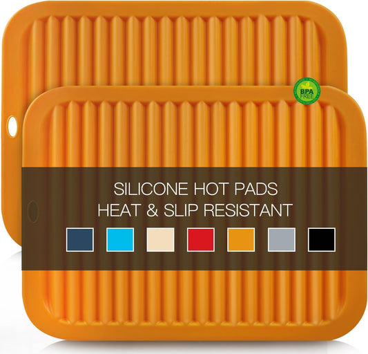 Silicone Trivets for Hot Pots and Pans, 9 * 12" Orange Silicone Hot Pads Pot Holders for Kitchen, 2 Pack Trivet Mat for Hot Dishes, Hot Pot Mats Hot Plates for Table Hot Dishes, Jar Opener