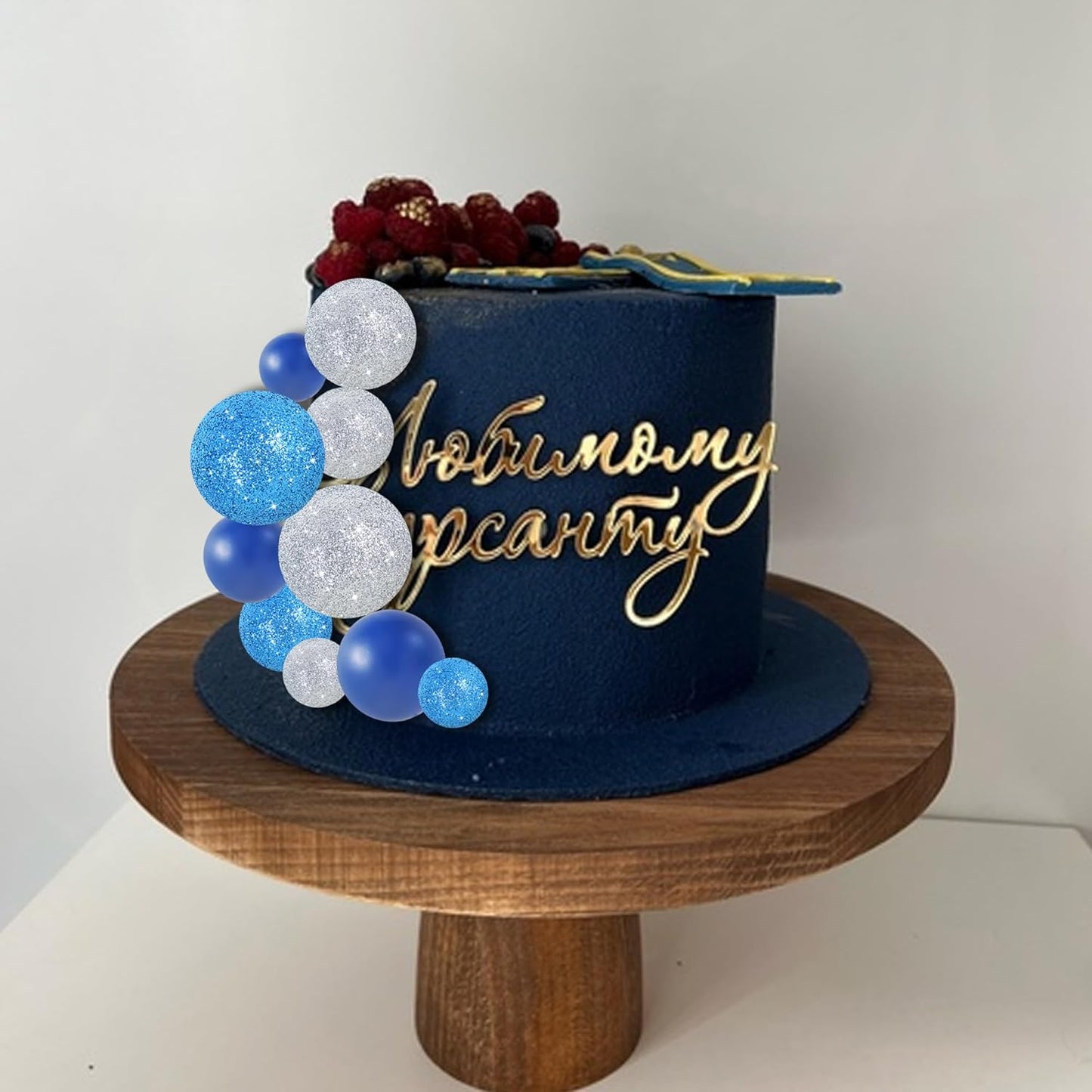 BEISHIDA 40 Pcs Ball Cake Toppers Mini Balls Cake Decorations Blue Silver Foam Balls Sticks DIY Cake Topper for Baking Congrats Grade 2025 Graduation Birthday Winter Party Decorations (Blue Silver)