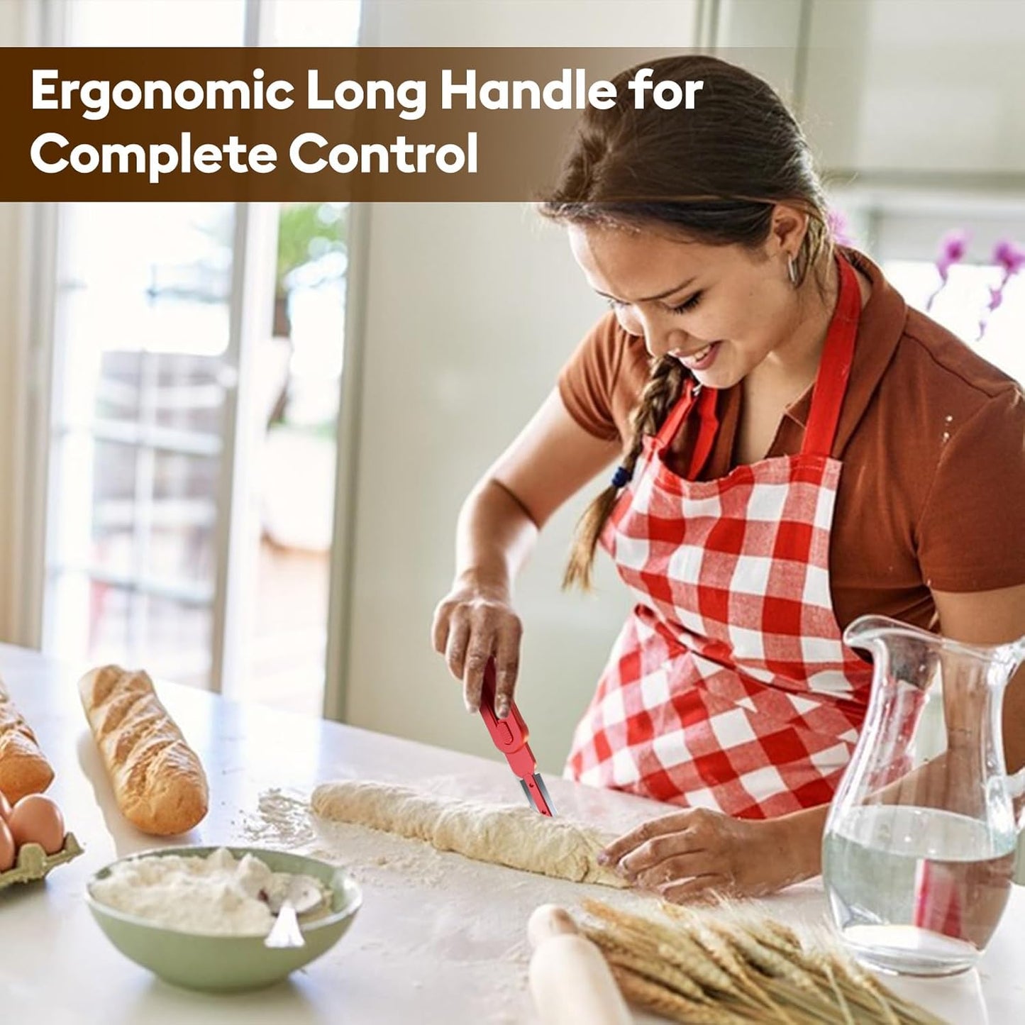 MOJOHAND Bread lame for Dough, Magnetic & Reusable Bread Lame Dough Scoring Tool, Anti-Slip Handle with Long Retractable Razor blades, Sourdough Scoring tool for Bread Making(Red)