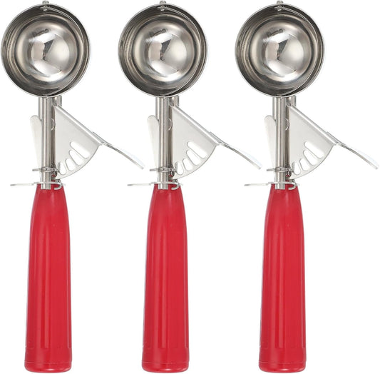 uxcell 3 Pcs Cookie Scoops, Ice Cream Scoop with Trigger for Baking Cookie Dough Rice Pudding Kitchen Gadget, Red