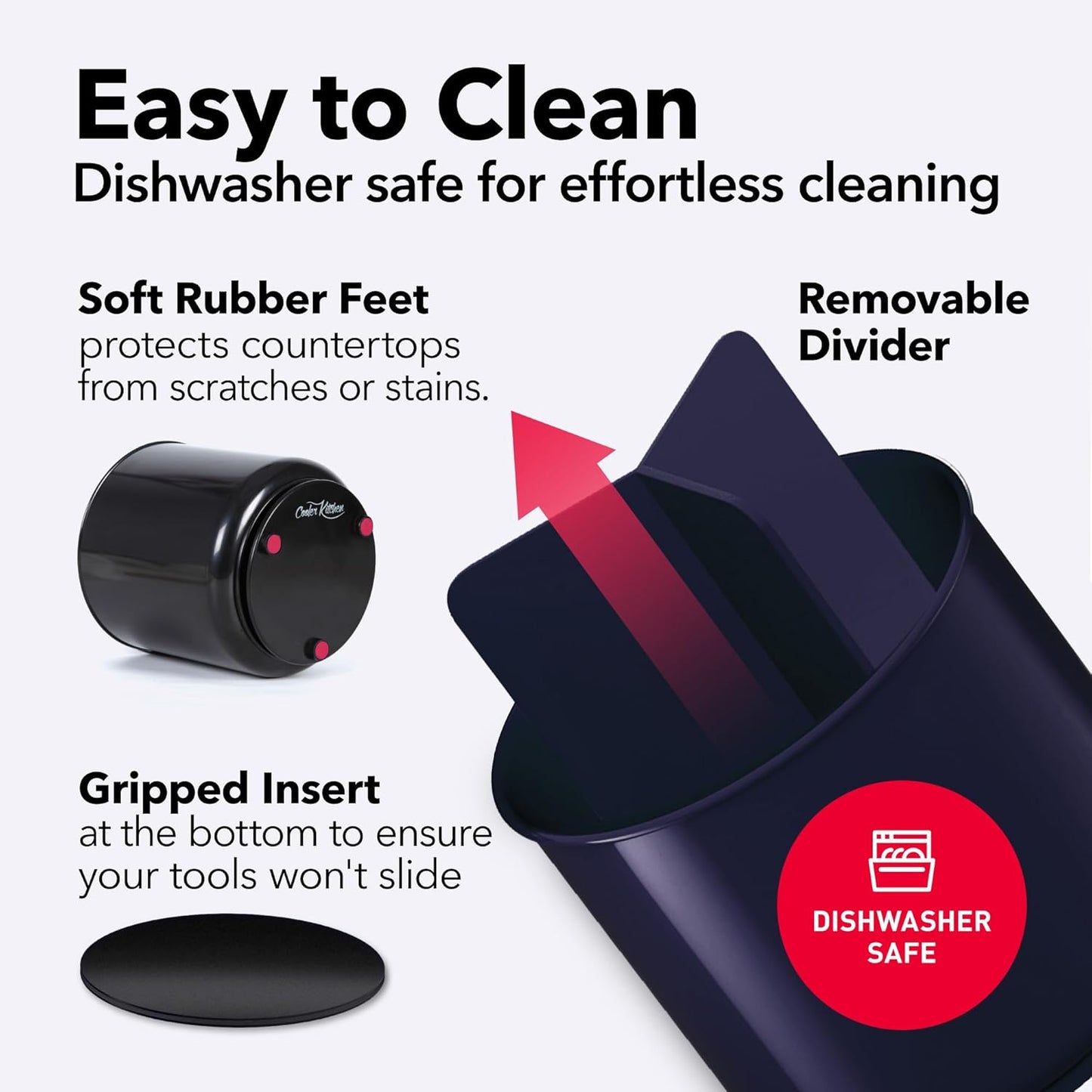 Plastic Rotating Extra Large Utensil Holder Crock with No-Tip Weighted Base, Removable Divider, And Gripped Insert - Dishwasher Safe Kitchen Utensil Holder For Kitchen Counter: Blue Utensil Caddy