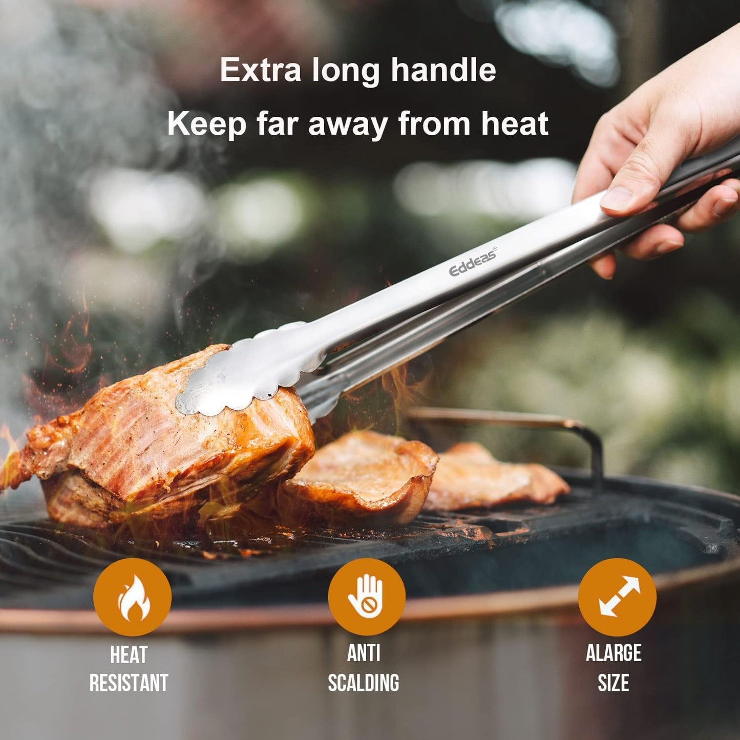 Grill Tongs - BBQ Tongs Heat Resistant 600 Degrees, Heavy Duty Metal, Perfect for Cooking, Grilling, Set of 4, 7",9",12" & 14 inch Black