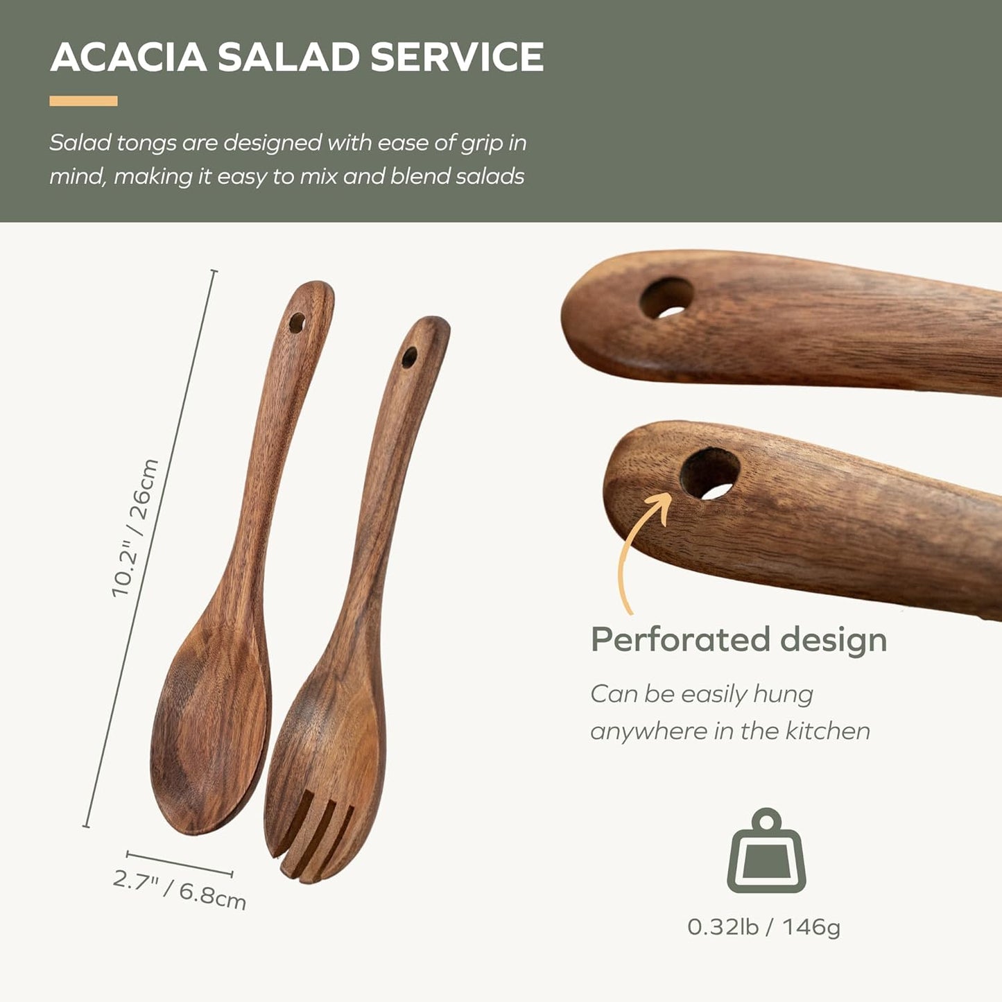 Muso Wood Acacia Salad Servers,10-inch,set of 2 (Acacia salad servers)