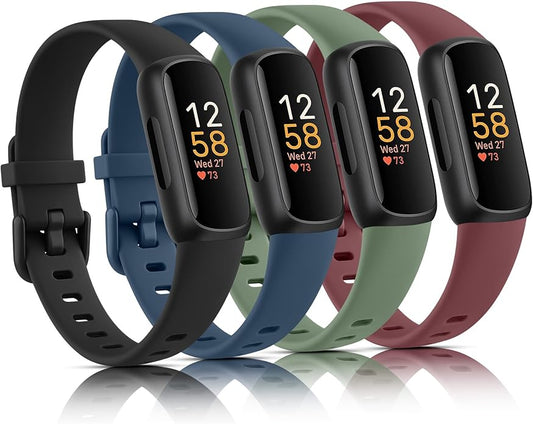 4 Pack Bands for Fitbit Inspire 3 Bands Women Men, Soft Silicone Wristband Sport Replacement Strap for Fitbit Inspire 3 Fitness Tracker