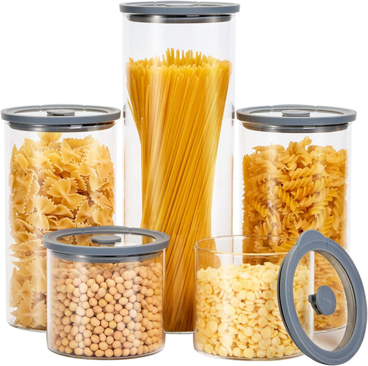 Glass Food Storage Jars with Lids[Set of 5], Perfect for Pasta, Cookies, Nuts, Coffee, Cereal, Flour, and More, Organize Your Kitchen with these BPA-Free Glass Jars with Silicone Lids