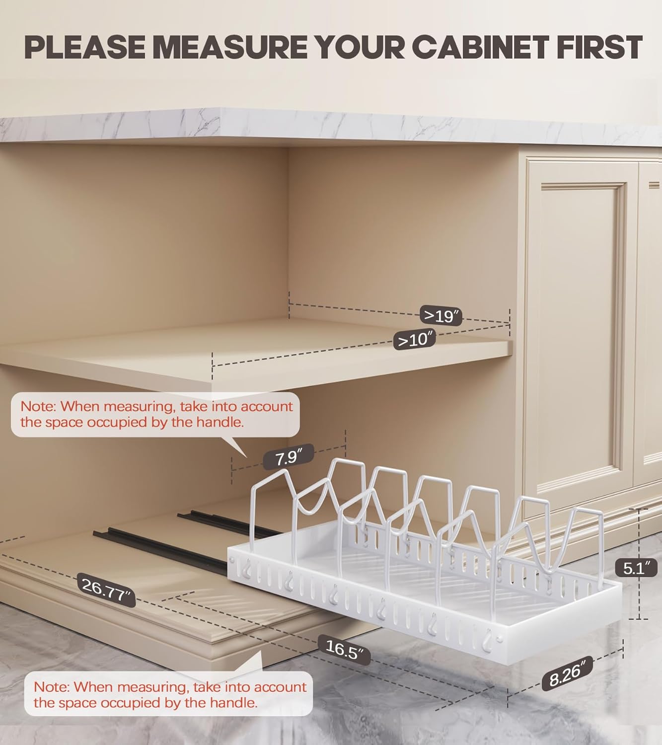 Pull Out Pots and Pans Organizer Under Cabinet, Sliding Lid Holder and Pan Rack in Kitchen, Slide Out inside Cabinet Storage for Pot Lid, Bakeware, Dishes, 6 Adjustable Dividers, 1 Pack White