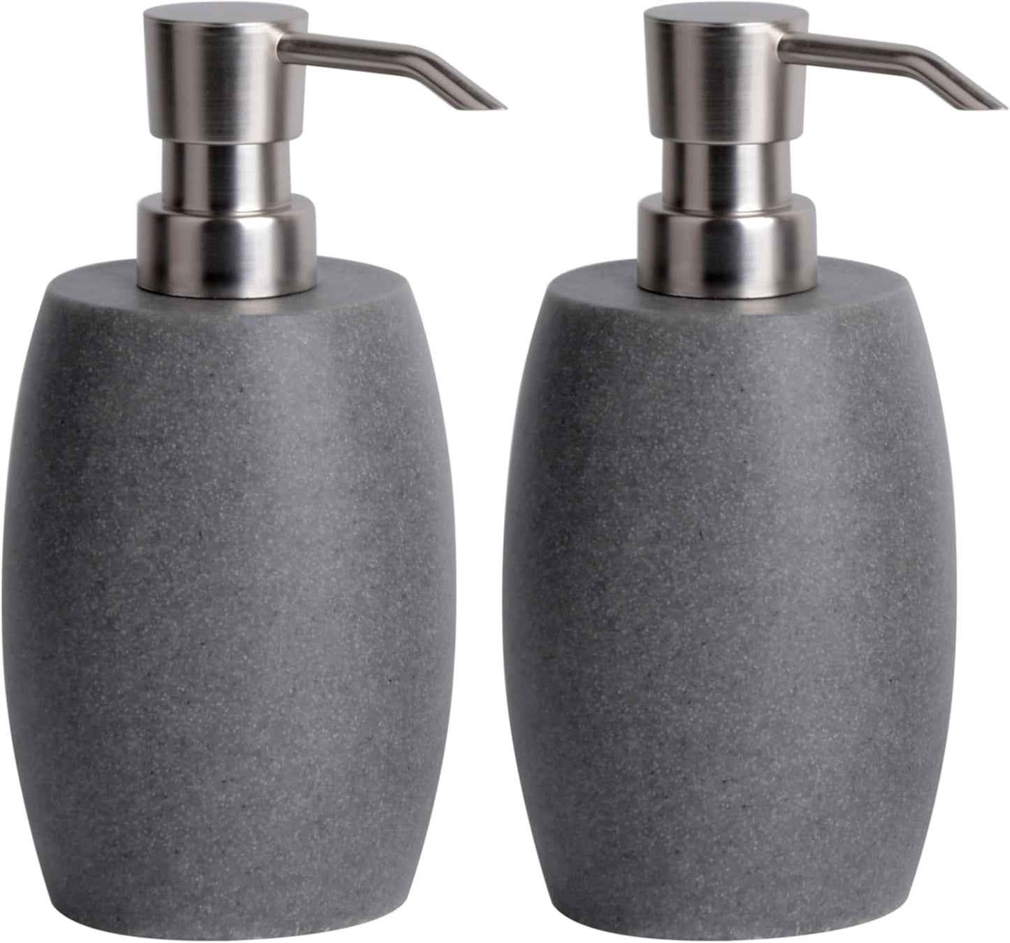 Sandstone Textured Resin Soap Dispenser with Metallic Pump and Waterproof Bottle Labels for Bathroom Kitchen Dish Hand Wash Shower Lotion Shampoo, 12 Oz, 2 Sets Gray