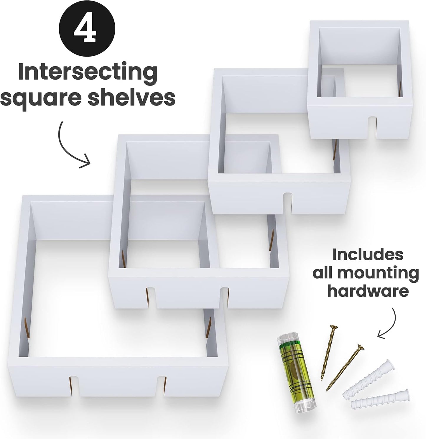 Greenco 4 Cube Intersecting Shelves, Easy-to-Assemble Floating Wall Mount Shelves for Bedrooms and Living Rooms, Natural Finish