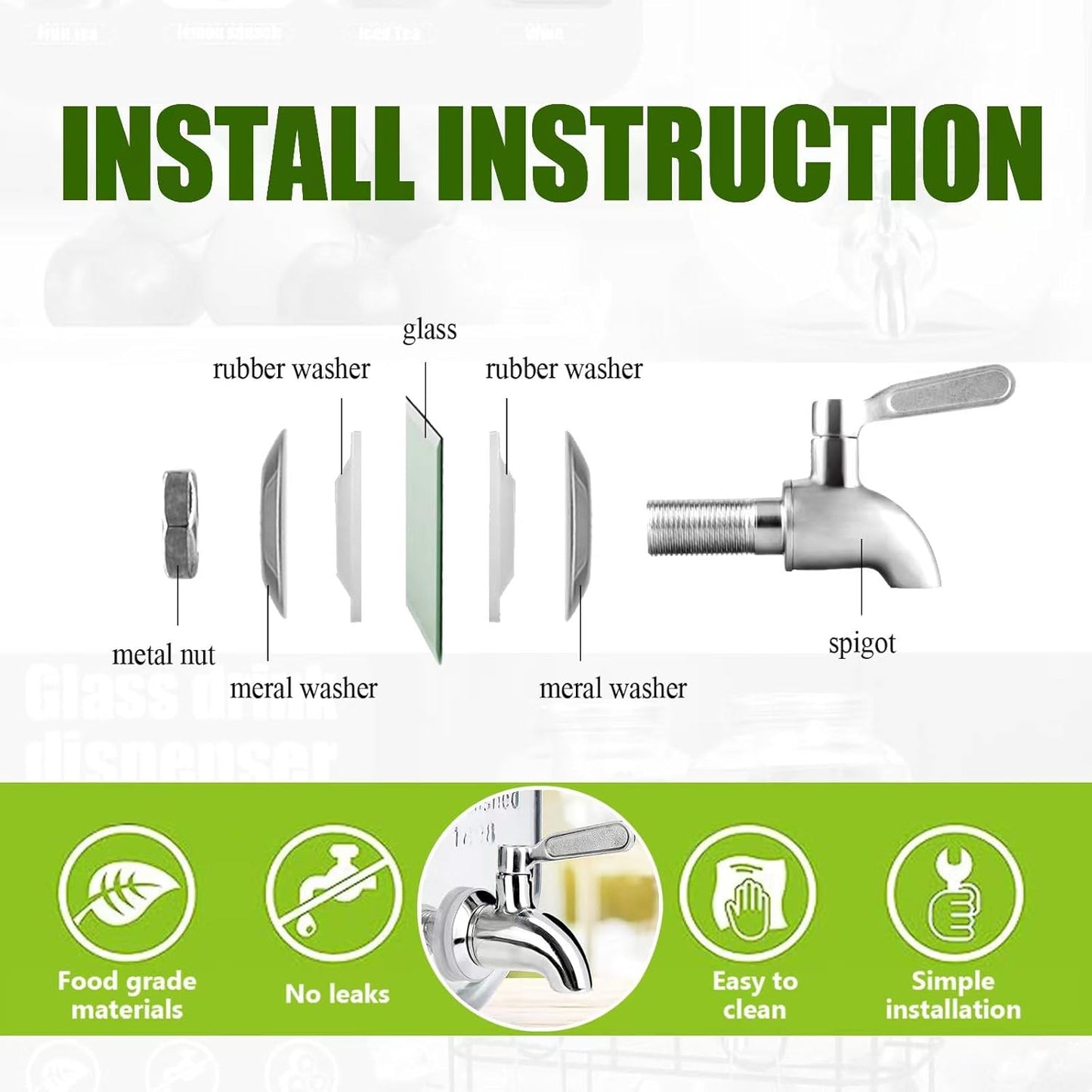 1 Gallon Glass Drink Dispensers For Parties 2PACK.Beverage Dispenser,Glass Drink Dispenser With Stand And Stainless Steel Spigot 100% Leakproof.Lemonade Dispenser With Ice Cylinder.Laundry Detergent