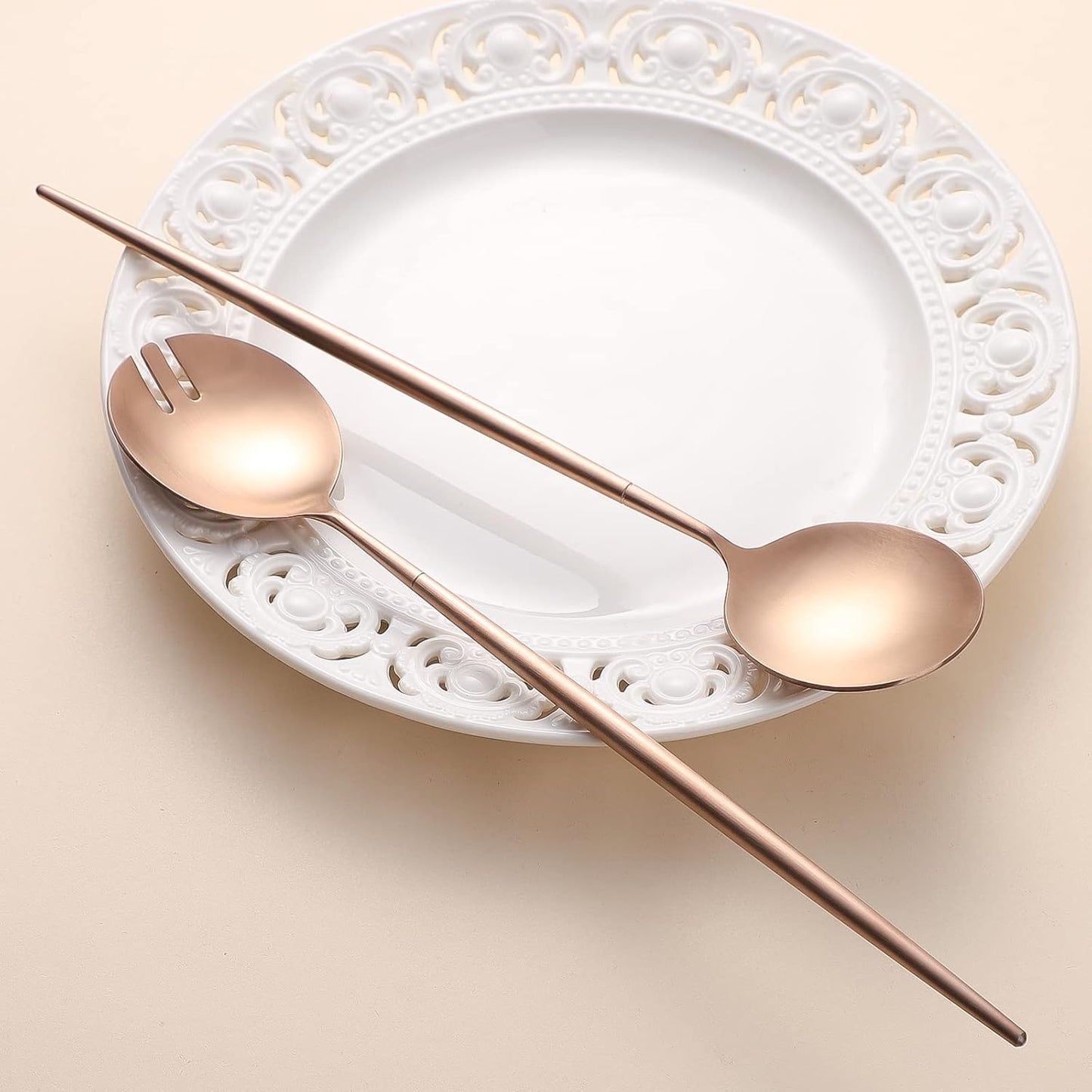 Salad Servers,Spoon and Fork Set 11.41 inch,18/10 Stainless Steel Salad Serving Titanium Plating (Rose gold)