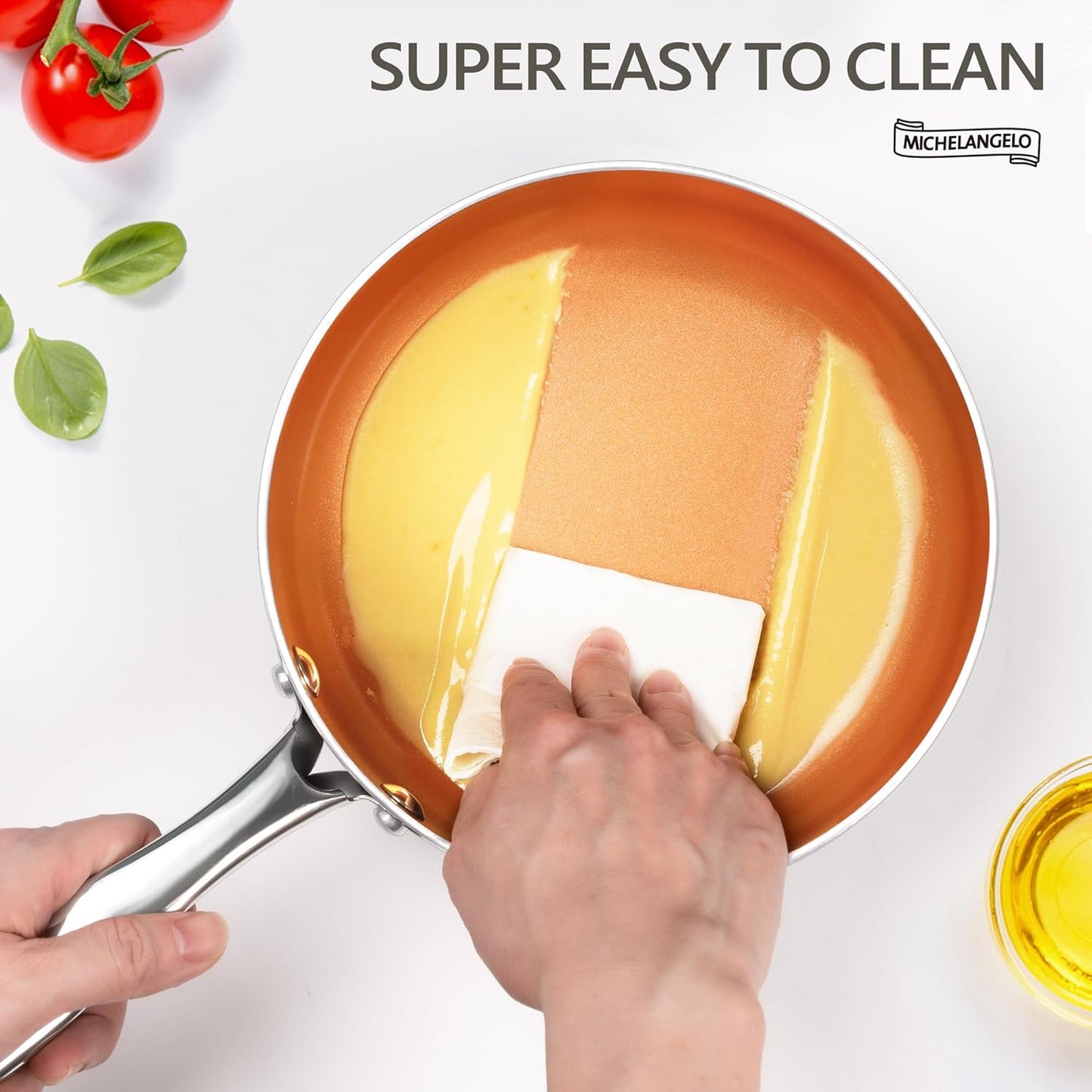 MICHELANGELO Nonstick 2 Quart Sauce Pan with Lid, Ultra-Nonstick Copper Sauce Pot 2 Qt, Ceramic Saucepan with Lid, Small Pot with Ergonomic Handle, Induction Compatible, Oven Safe