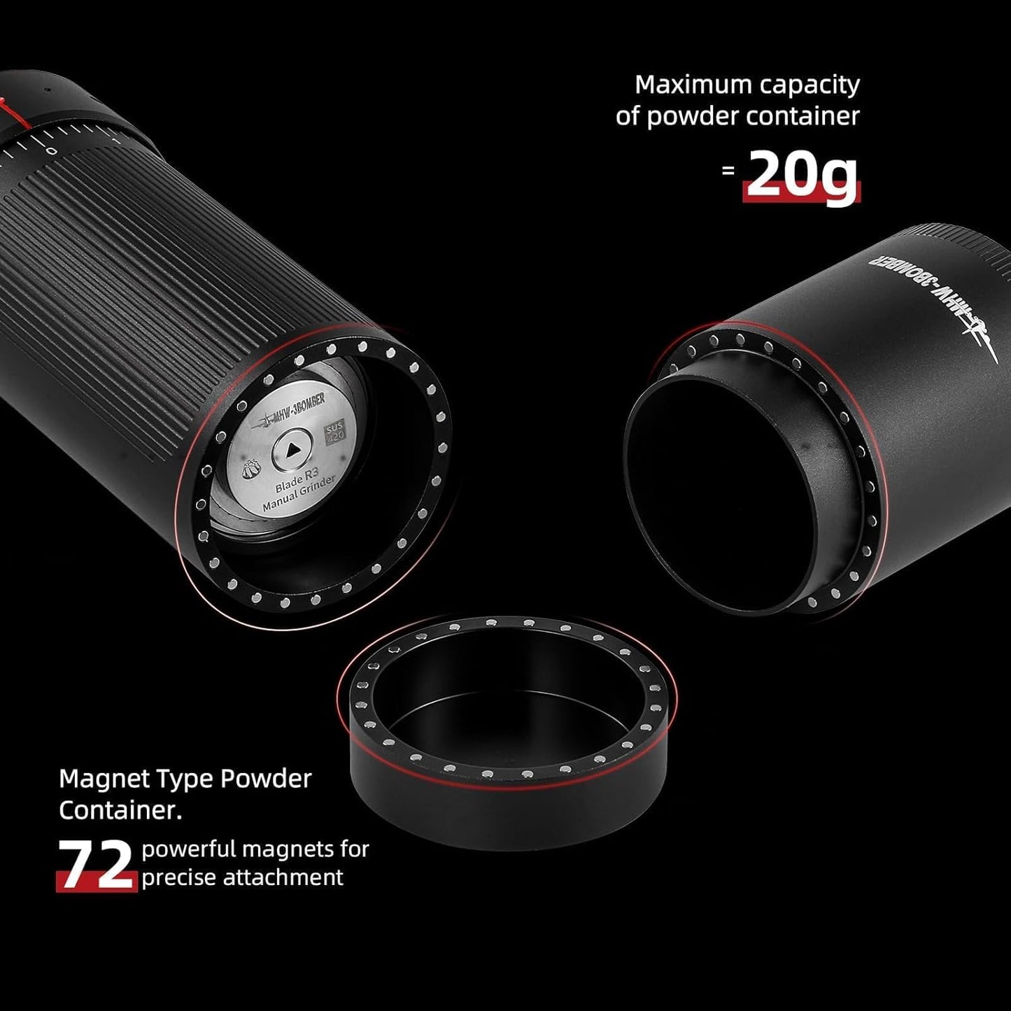 MHW-3BOMBER R3 Manual Coffee Grinder with CNC Stainless Steel Conical Burr and 5 Screen for French Press, Drip, Espresso, External Adjustable, Hand Coffee Bean Grinder with Magnetic Bin, G5847B-OS