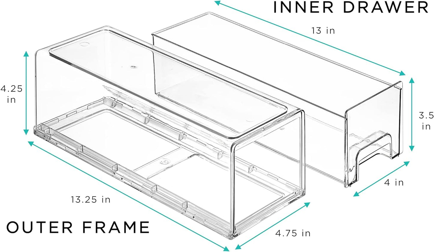 Sorbus Small Wide Clear Storage Drawers (4 Pack) – Stackable Pull-Out Storage Bins for Fridge, Pantry, and Cabinet Organization – Acrylic Drawer Organizers