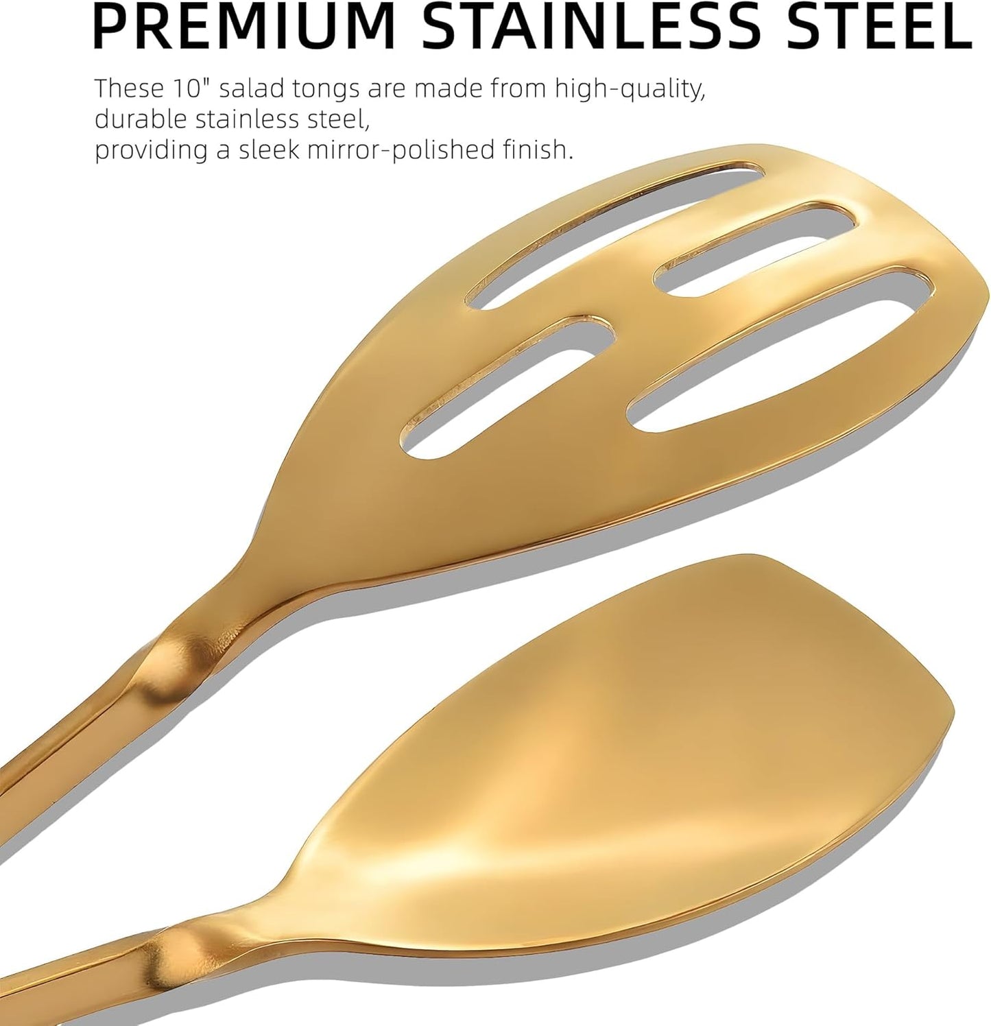 Salad Tongs for Serving 2 Pack - Premium Stainless Steel Scissor-Style, Non-Toxic, Heat-Resistant Salad Servers, Dishwasher Safe, Ideal for Buffet and Party Use (Gold)