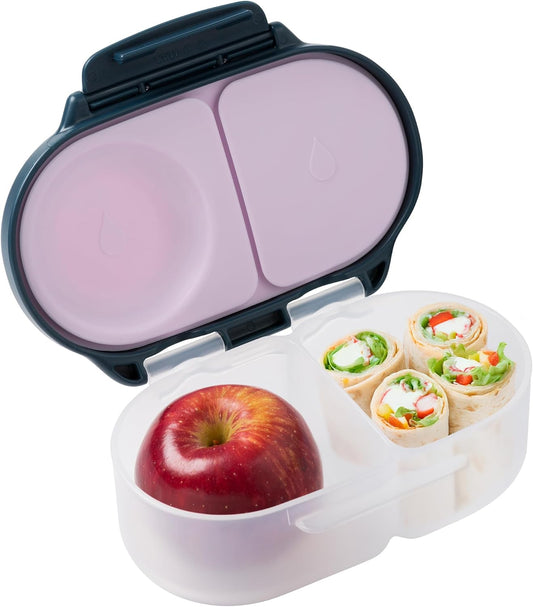 b.box Snack Box for Kids & Toddlers: 2 Compartment Snack Containers, Mini Bento Box, Lunch Box. Leak Proof, BPA free, Dishwasher safe. School Supplies. Ages 4 months+ (Indigo Rose, 12oz capacity)