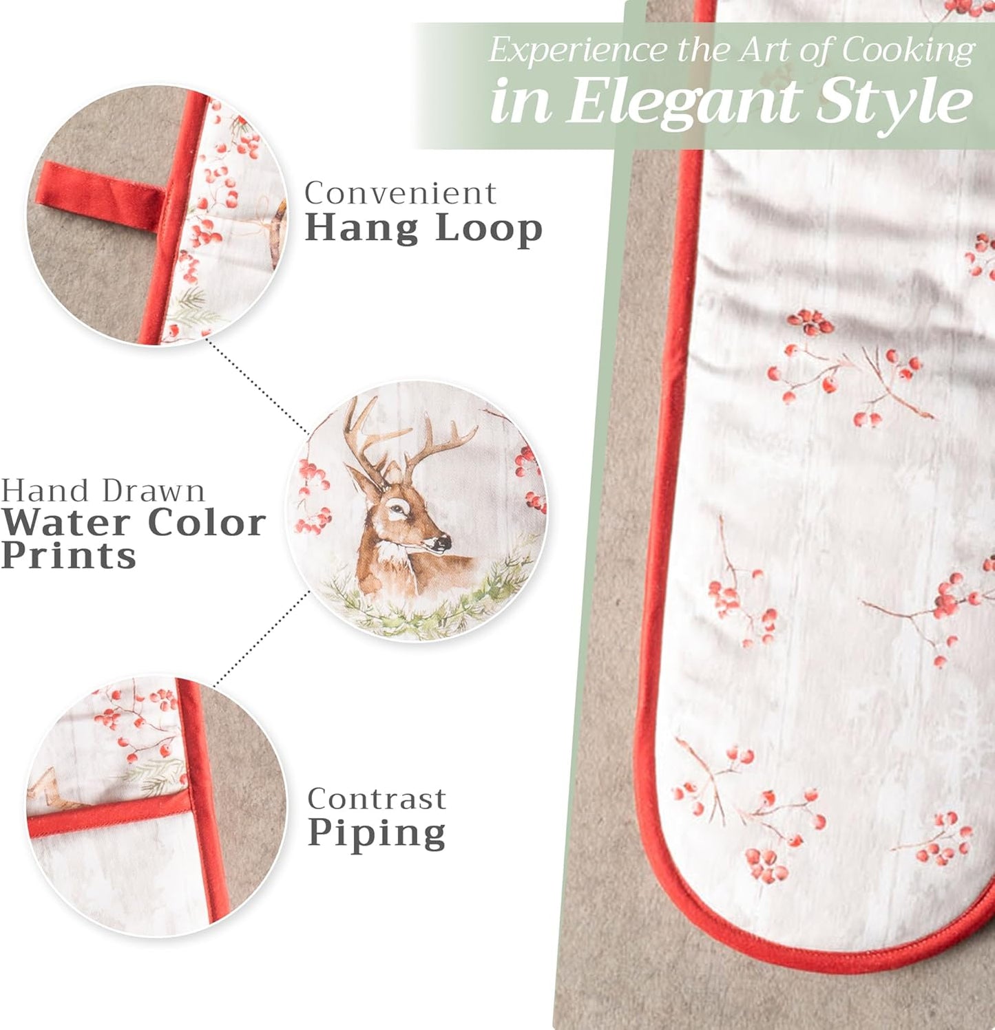 Maison d' Hermine Double Oven Mitt 100% Cotton Heat Resistant Cooking Gloves with Loop, Baking Barbeque, Handling Hot Pan, Mountain Life- Thanksgiving/Christmas (7 Inch x 35 Inch)