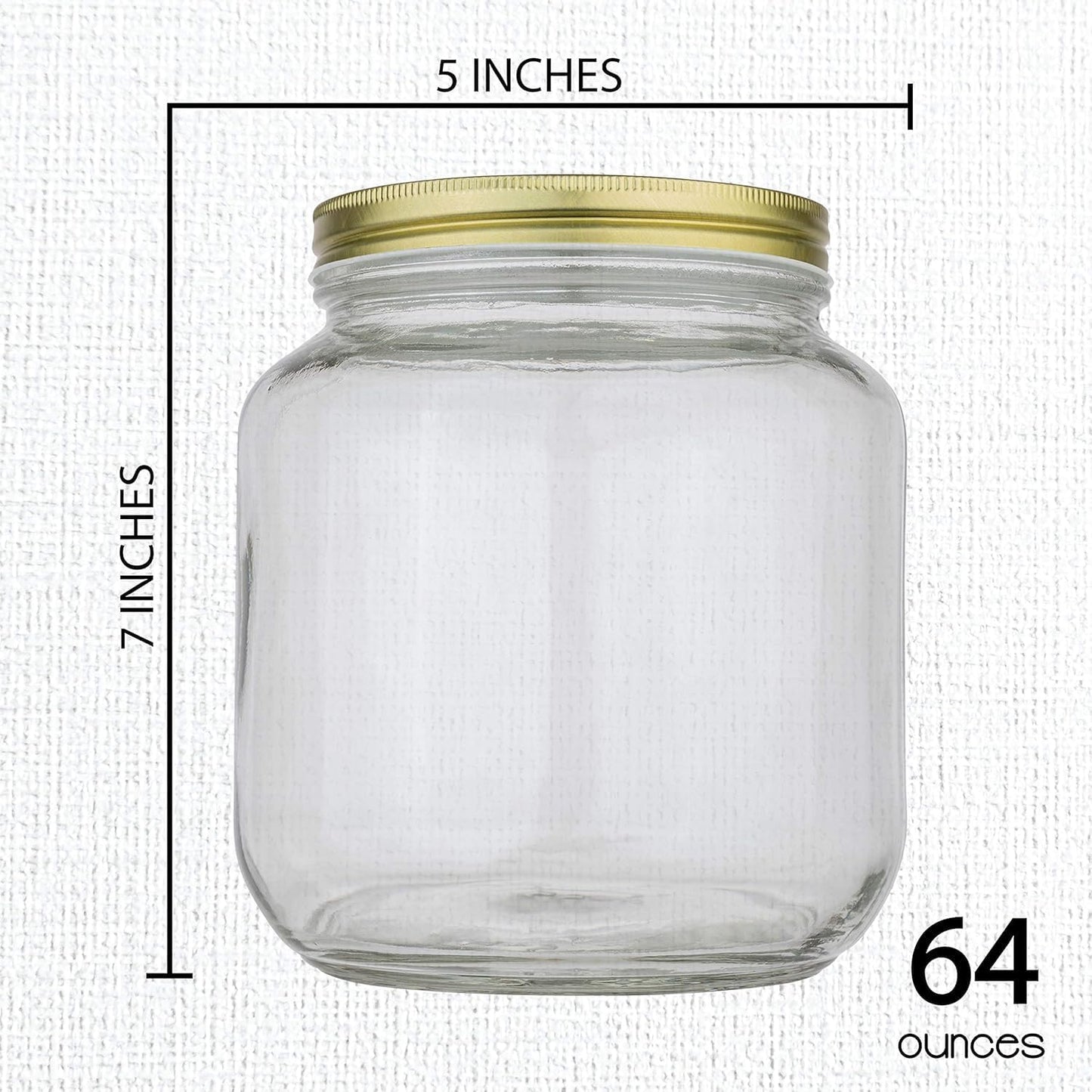 kitchentoolz Half Gallon Mason Jar Wide Mouth with Airtight Metal Lid - Safe for Fermenting, Pickling, Sourdough & Kombucha - Glass 64 oz Mason Jar - Made in USA - BPA Free