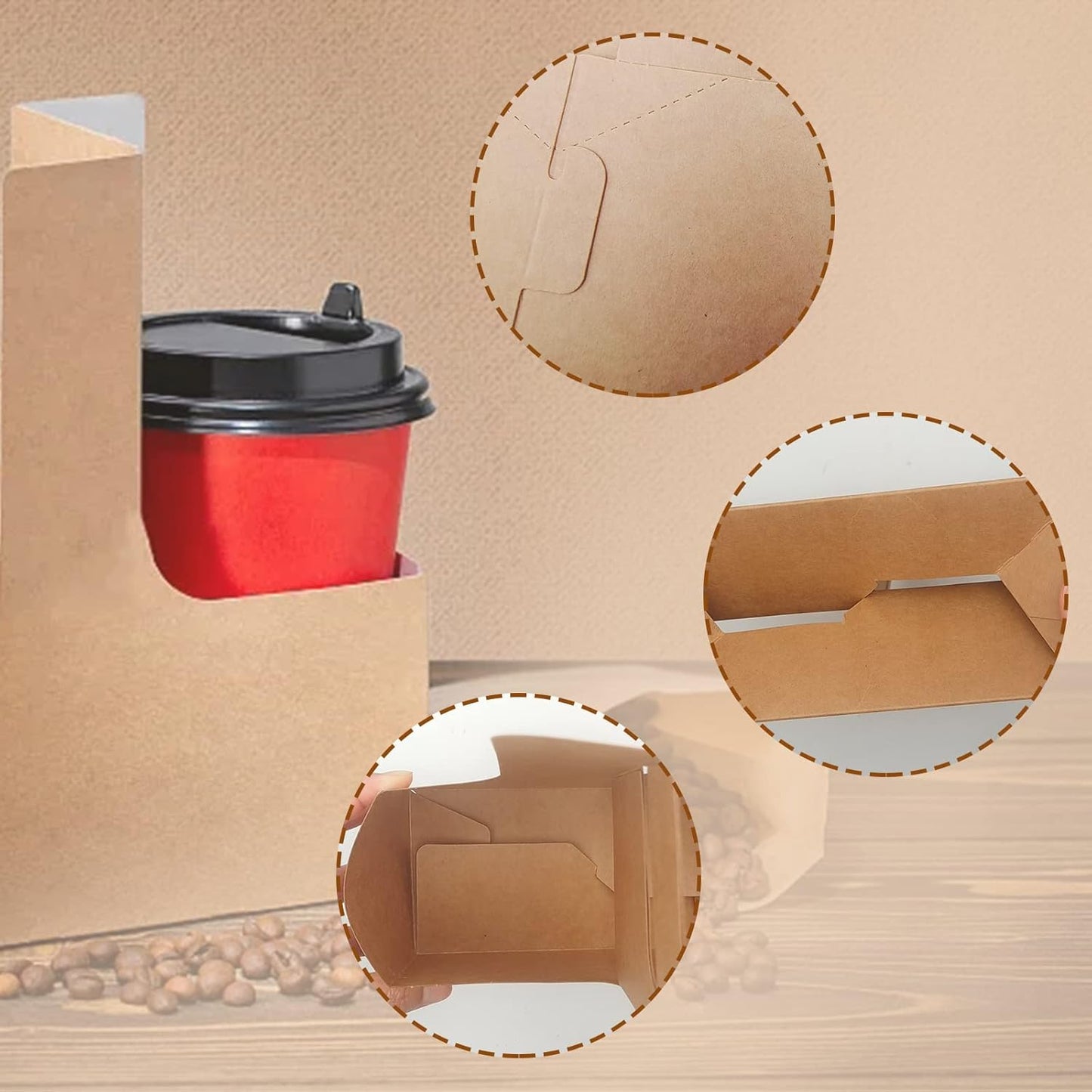 2 Cup Drink Carrier With Handle, 20 Pack Kraft Paperboard Handled Drink Carriers for Hot or Cold Drinks, Disposable Cup Holder Paper Cup Holder for Restaurants Food Delivery, Takeout