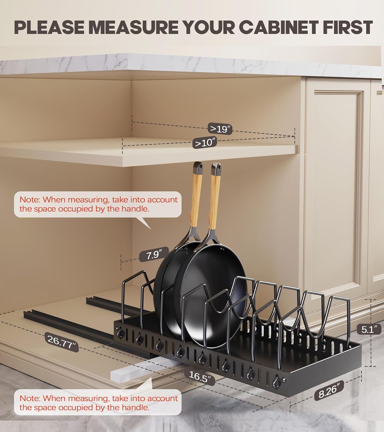 Pull Out Pots and Pans Organizer Under Cabinet, Sliding Lid Holder and Pan Rack in Kitchen, Slide Out inside Cabinet Storage for Pot Lid, Bakeware, Dishes, 8 Adjustable Dividers, 2 Pack Black