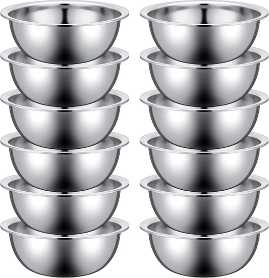 Pinkunn Set of 12 Stainless Steel Mixing Bowls, Nesting Metal Prep Salad Bowl Bulk Kitchen Large Reusable Baking Food Container for Hotel Restaurant Home Cooking, Silver(11.8 x 3.74 Inch)