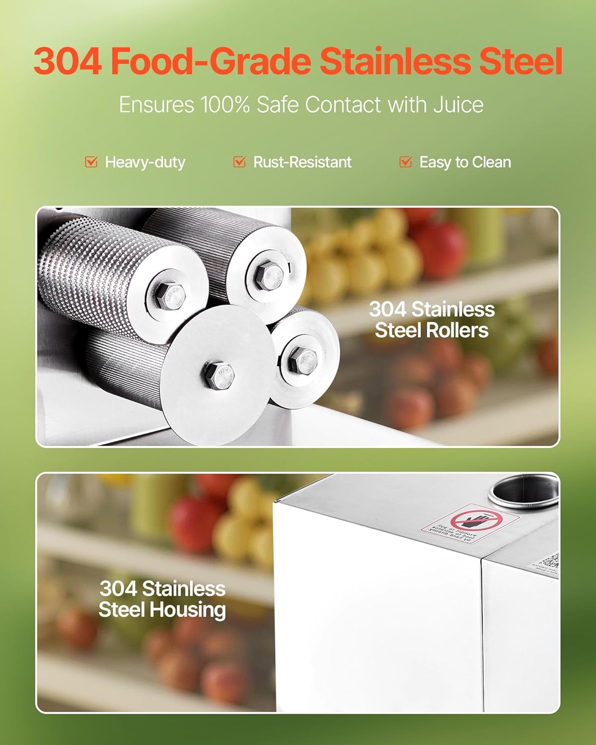 VEVOR Commercial Sugar Cane Juicer, 800W Electric Sugarcane Juicer Machine with 661LBS/H High Output, 4 Stainless Steel Rollers, Sugar Cane Press Juice Extractor Squeezer for Home/Commercial Use