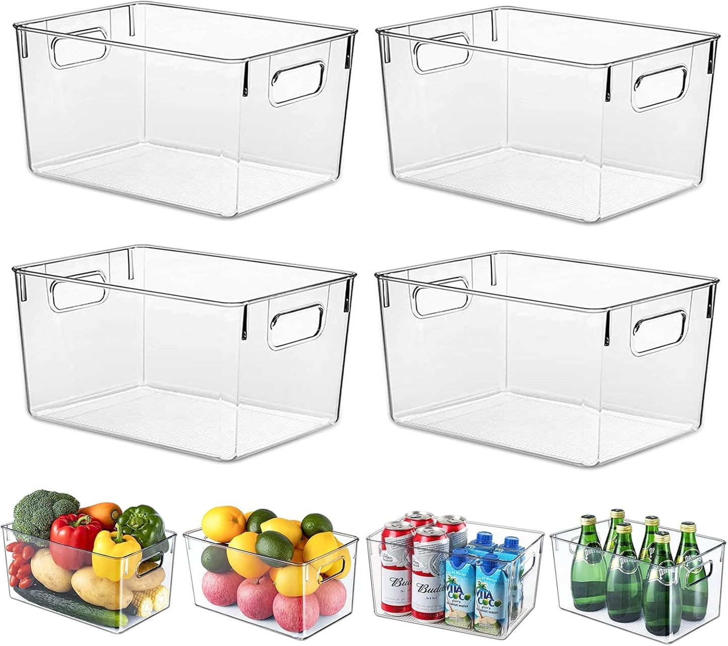 Fridge Organiser Set, Transparent Storage Box Organiser, Stackable, Organiser Boxes for Fridge, Cupboard, Pantry, Snacks, Cans, Kitchen, 11.5 x 8 x 6 inch