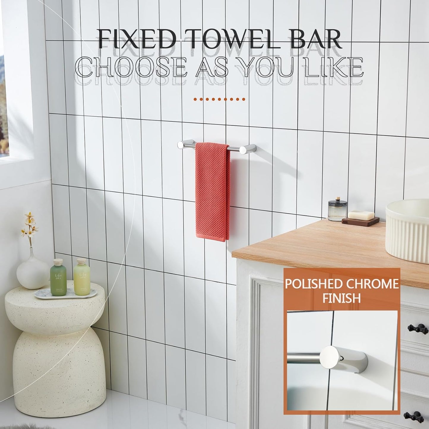 KOKOSIRI Towel Bar Chrome 16-Inch Single Rail Bath Towel Holder for Bathroom Wall Polished Stainless Steel Bathroom Hardware Wall Mounted, B4007CH-L16
