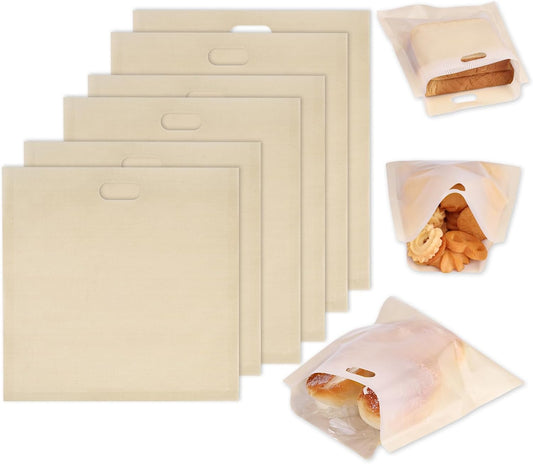 VGOODALL 6 Pack Reusable Toaster Bags, 3 Sizes Non Stick Heat Resistant Sandwich Bags Easy to Clean for Grilled Cheese Sandwiches