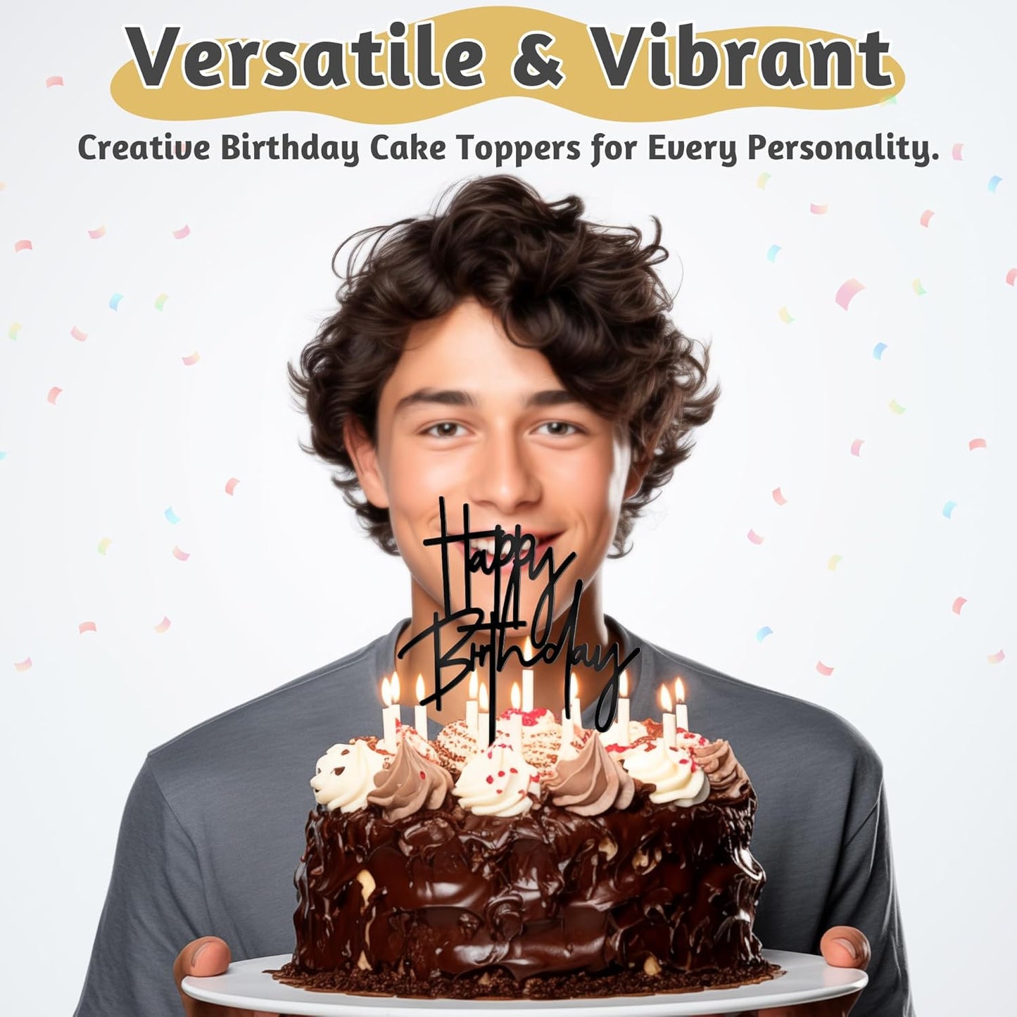 1 PCS Black Happy Birthday Cake Topper, 5.3 Inch x 7.2 Inch Acrylic Cake Topper Happy Birthday Cake Sign, Birthday Cake Decorations for Party Dessert, and Anniversary Supplies