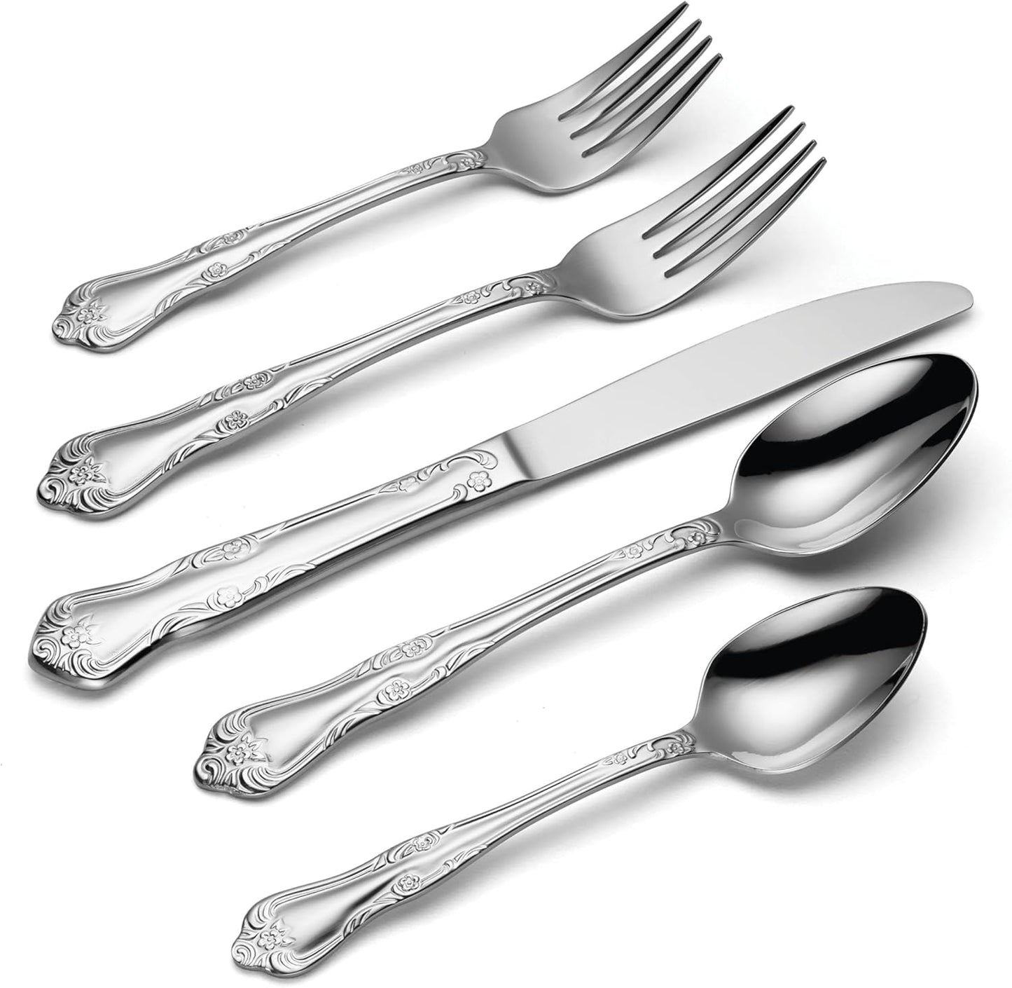 Oneida Azalea 20 Piece Everyday Flatware, Service for 4, 18/0 Stainless Steel, Silverware Set, Dishwasher Safe, Silver