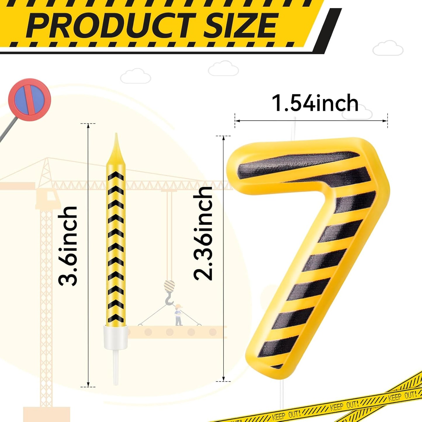 13 Pcs Construction Themed Birthday Candles Set Yellow and Black Number 7 Candle Cake Topper for Construction Party Decoration Supplies (Number 7)