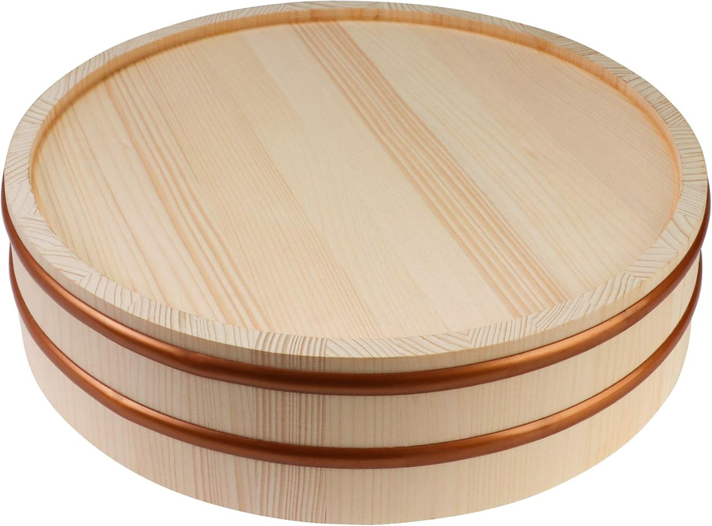 Kichgather Wooden Sushi Rice Bowl with Lid Hangiri Sushi Oke Sushi Rice Mixing Tub (13 “ with lid)