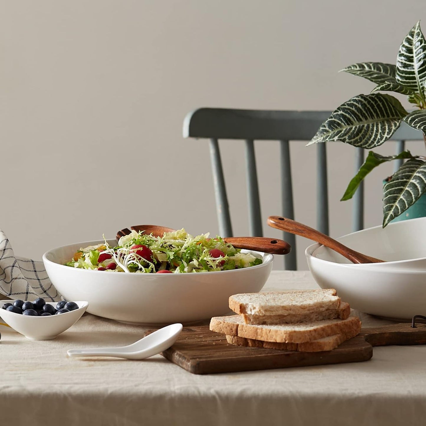 DOWAN 11.5" Large Serving Bowls, 3.2 Qt White Serving Platter, Big Ceramic Centerpiece Bowls, Microwave & Dishwasher Safe, Set of 2