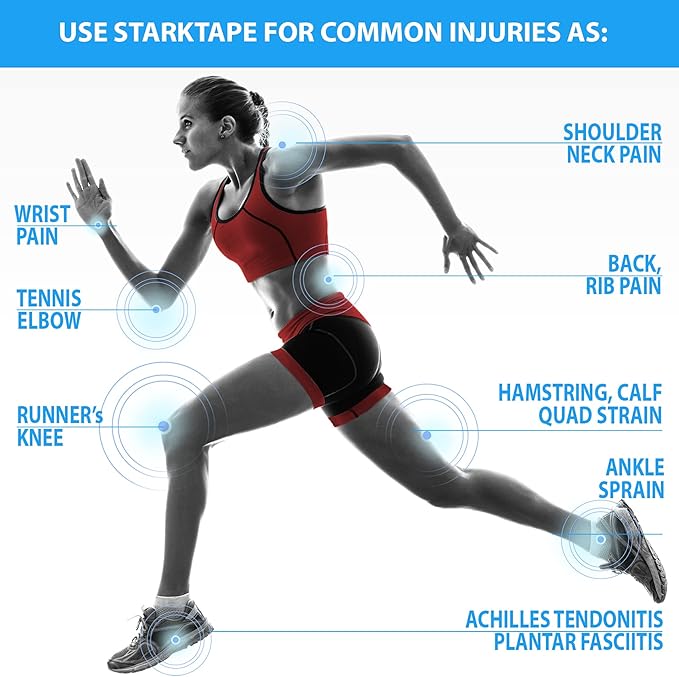 Kinesiology Tape Athletic Pro Sports - 3 Rolls, 60 Precut Strips, Latex-Free, for Muscle Support, Ankles, Wrists, Knees, Running, Tennis, Swimming. Stays Secure for Several Days