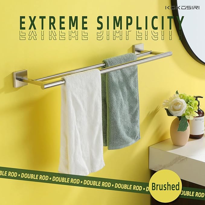 KOKOSIRI Towel Holder Bathroom Accessories Double Towel Bar 24 Inch B5005BR-L24