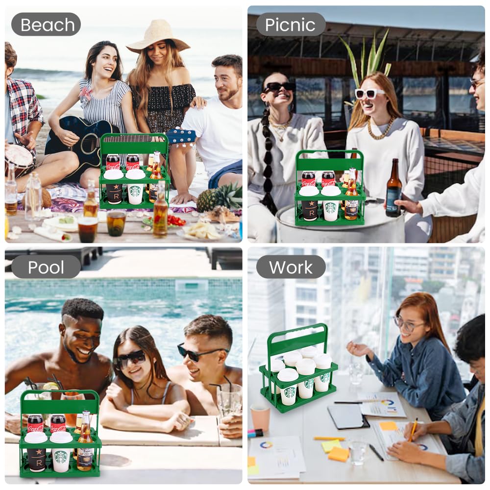 Bodaon 6 Cup Drink Carrier with Handle, Plastic Cup Holders for GrubHub/Doordash Delivery, Reusable Foldable Car Drink Caddy, Leakproof Food Delivery Accessories, 360° Secure Grip, Green