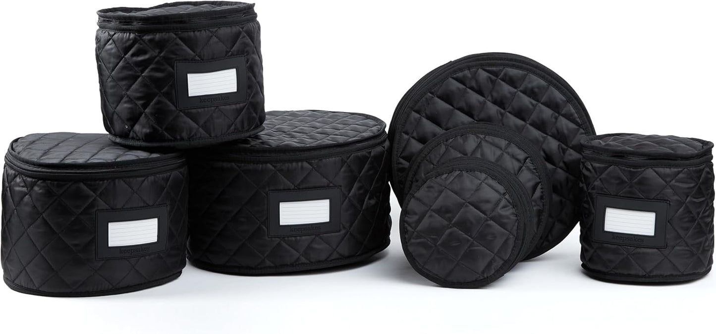 Covermates Keepsakes - Dish Storage Set - Padded Protection - ID Window - Stain Resistant - Machine Washable - China Storage, Black