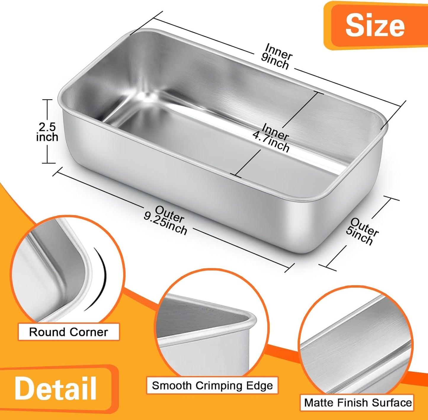 E-far Loaf Bread Pan Set of 10, 9x5 Stainless Steel Loaf Pan, Metal Rectangle Bakeware for Baking Homemade Bread Banana Cake Meatloaf, Non-Toxic & Rust Free, Easy Release & Dishwasher Safe
