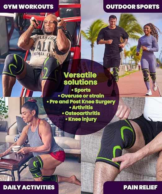 Knee Brace for Women & Men 2-PACK | Compression Knee Sleeve with Straps | Knee Support for Arthritis Pain | Knee Braces for Knee Pain | Knee Sleeves Weightlifting, Working Out, Running