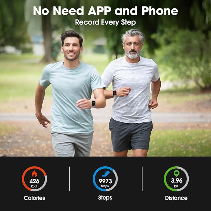 Kummel Smart Watch for Men Women, No App/Phone Required, Fitness Tracker with Pedometer, Bluetooth Call (Answer/Make Call), Heart Rate Blood Oxygen Monitor Step Counter, 100+ Sports Modes
