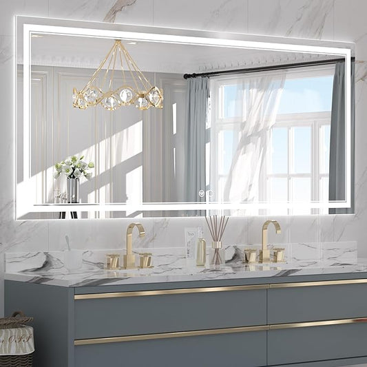 Keonjinn 72 x 32 Inch LED Bathroom Mirror IP54, Tempered