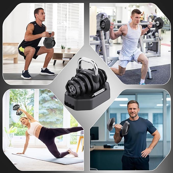 Tepemccu 4-in-1 Adjustable Kettlebell, 5.88-45lbs Kettlebells Weight Set, Free Weight Kettlebell Used as Dumbbell, Barbell for Home Gym Full Body Workout