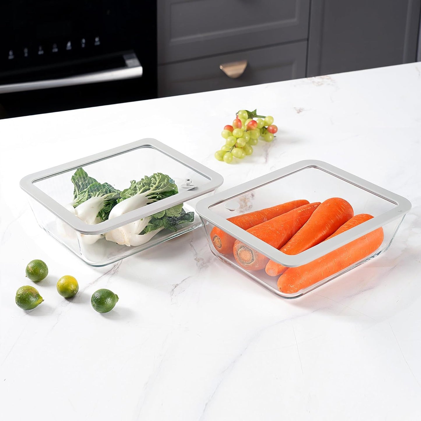 Glass Food Containers with Glass Lid, Microwave Safe Food Storage Container Set, 2 Pack of 87oz, Large Size Airtight Storage Set with Leak Proof Lids, Meal Prep Containers