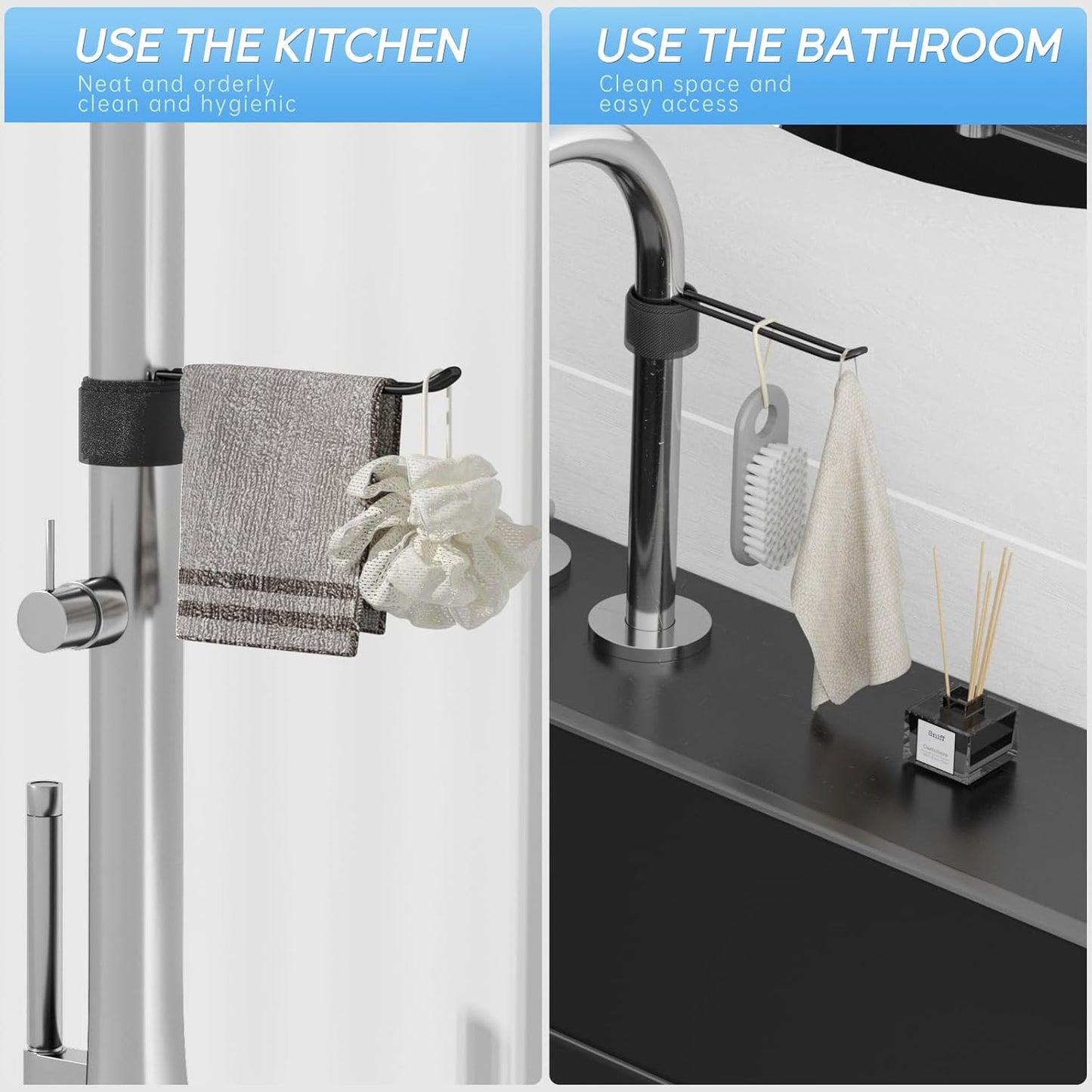 Stylish and Functional Dish Towel Holder - Keep Your Kitchen Rags and Dishcloths Neat and Within Reach with This Sink Dish Cloth Holder and Storage Rack! (2, Black)