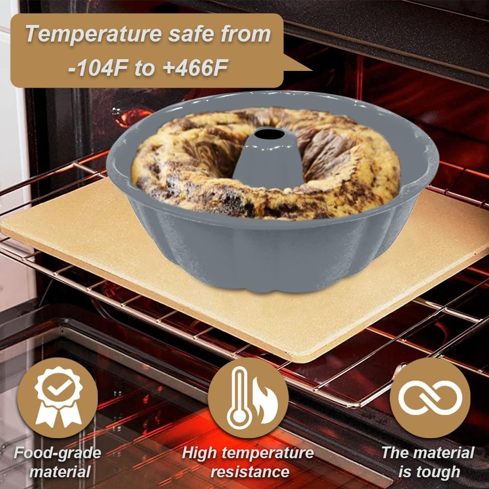 10 inch Silicone Bundt Cake Pan, Non-Stick Silicone Fluted Pans, ome Baking DIY Cake Mold for Cake, Jelly, Bread, Chocolate, Para Gelatinas (Red) (Grey, 1 Pack)